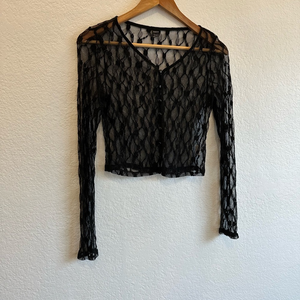 Shein see through Lacey top black size small